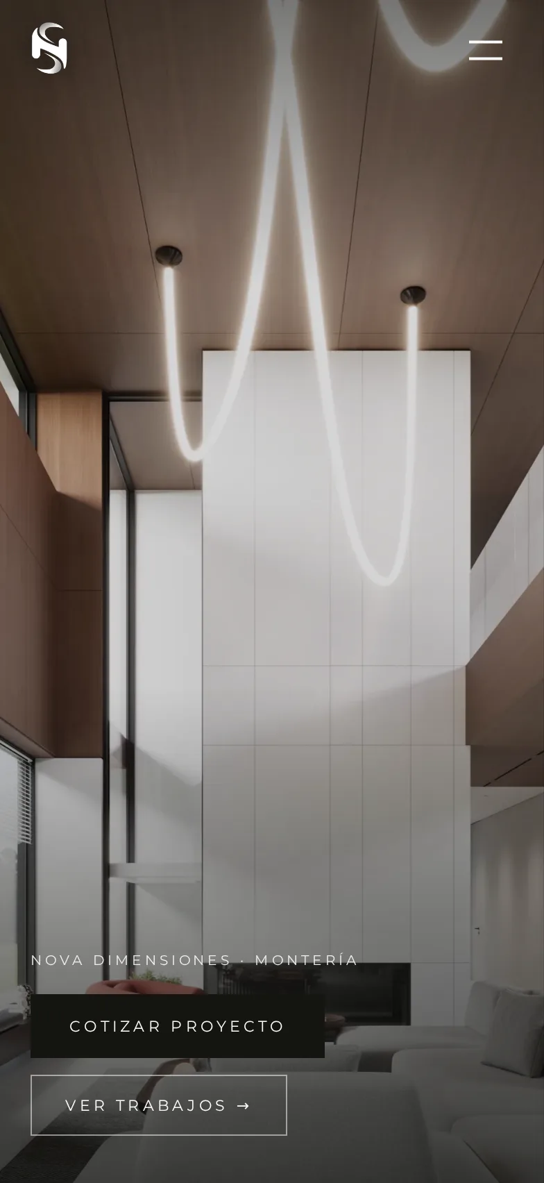 Portada del sitio de Nova Dimensiones: un render arquitectónico a pantalla completa.