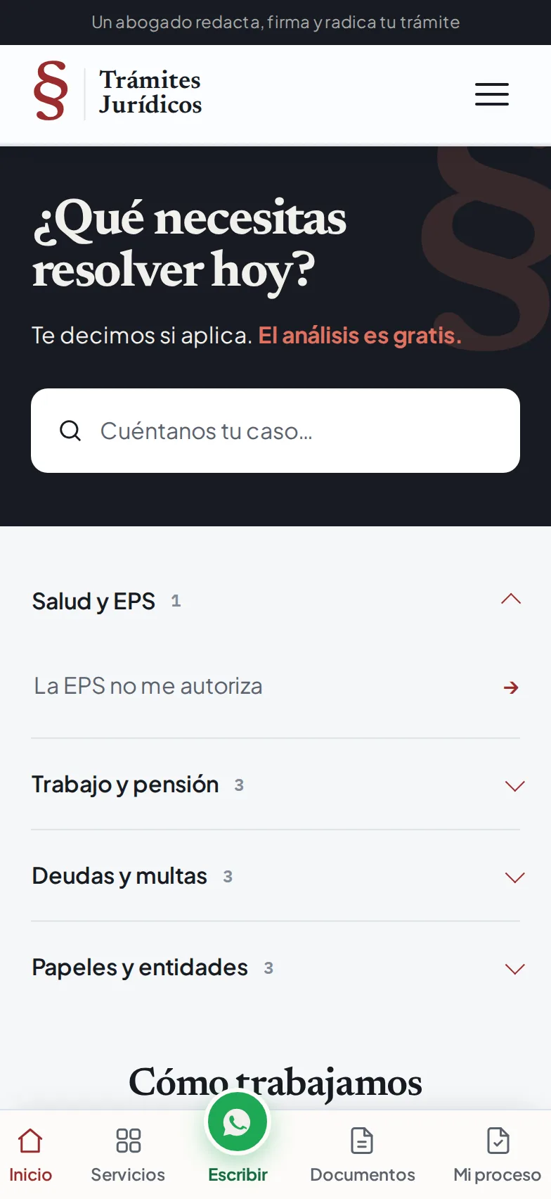 Portada del sitio de Trámites Jurídicos